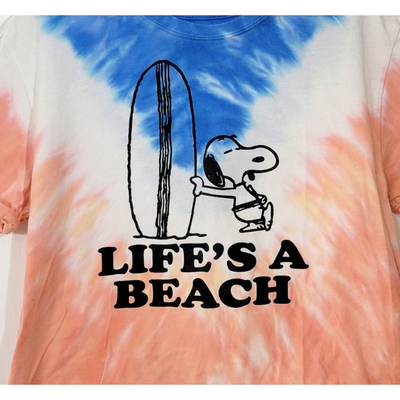 Peanuts Snoopy Life's A Beach Tie Dye Cropped T Shirt - Picture 3 of 5